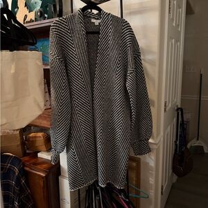 Black and White Herringbone Cardigan